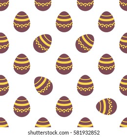Seamless Easter pattern. Colorful season texture with cute painted eggs isolated on white. Tiling spring family background. Abstract festive ornament. Holiday wrapping paper, modern flat vector design
