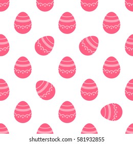 Seamless Easter pattern. Colorful season texture with cute painted eggs isolated on white. Tiling spring family background. Abstract festive ornament. Holiday wrapping paper, modern flat vector design