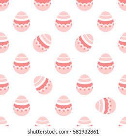 Seamless Easter pattern. Colorful season texture with cute painted eggs isolated on white. Tiling spring family background. Abstract festive ornament. Holiday wrapping paper, modern flat vector design