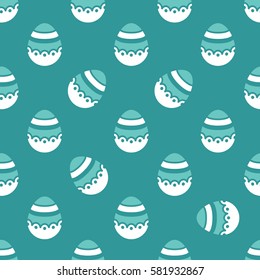 Seamless Easter pattern. Colorful season texture with cute white isolated painted eggs. Tiling spring family background. Abstract festive ornament. Holiday wrapping paper, modern flat vector design