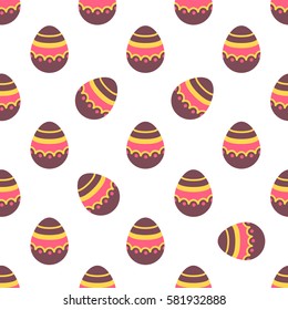Seamless Easter pattern. Colorful season texture with cute painted eggs isolated on white. Tiling spring family background. Abstract festive ornament. Holiday wrapping paper, modern flat vector design