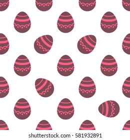 Seamless Easter pattern. Colorful season texture with cute painted eggs isolated on white. Tiling spring family background. Abstract festive ornament. Holiday wrapping paper, modern flat vector design