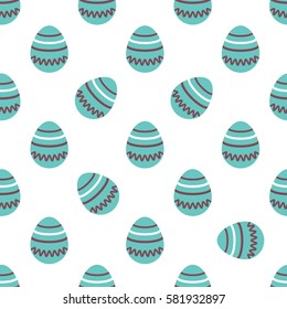 Seamless Easter pattern. Colorful season texture with cute painted eggs isolated on white. Tiling spring family background. Abstract festive ornament. Holiday wrapping paper, modern flat vector design