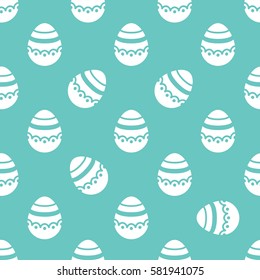 Seamless Easter pattern. Colorful season texture with cute white isolated painted eggs. Tiling spring family background. Abstract festive ornament. Holiday wrapping paper, modern flat vector design