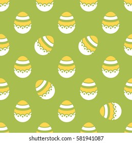 Seamless Easter pattern. Colorful season texture with cute white isolated painted eggs. Tiling spring family background. Abstract festive ornament. Holiday wrapping paper, modern flat vector design