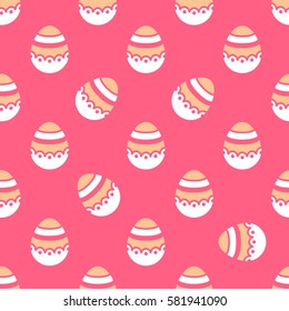 Seamless Easter pattern. Colorful season texture with cute white isolated painted eggs. Tiling spring family background. Abstract festive ornament. Holiday wrapping paper, modern flat vector design