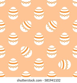 Seamless Easter pattern. Colorful season texture with cute white isolated painted eggs. Tiling spring family background. Abstract festive ornament. Holiday wrapping paper, modern flat vector design