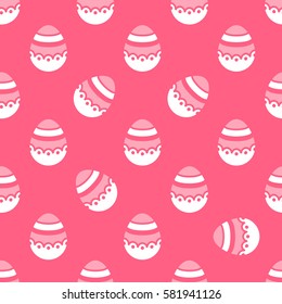 Seamless Easter pattern. Colorful season texture with cute white isolated painted eggs. Tiling spring family background. Abstract festive ornament. Holiday wrapping paper, modern flat vector design