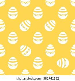 Seamless Easter pattern. Colorful season texture with cute white isolated painted eggs. Tiling spring family background. Abstract golden festive ornament. Holiday wrapping paper, flat vector design