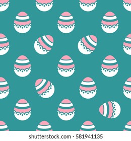 Seamless Easter pattern. Colorful season texture with cute white isolated painted eggs. Tiling spring family background. Abstract festive ornament. Holiday wrapping paper, modern flat vector design