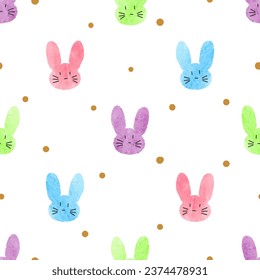 Seamless Easter pattern with cute bunny. Vector simple colorful rabbit illustration