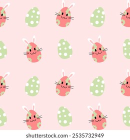 Seamless easter pattern with cute bunny eggs. Vector background with easter eggs, rabbits and color pastel.