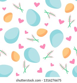 Seamless Easter pattern decorative eggs flowers hearts