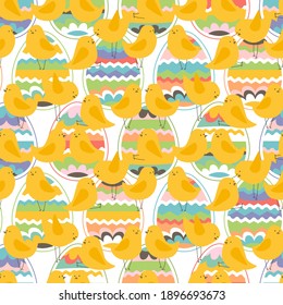 Seamless  easter pattern with eggs and birds