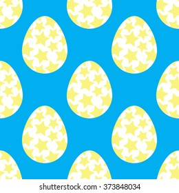 Seamless easter pattern with eggs on blue background