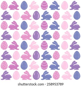 Seamless easter pattern with eggs and rabbit vector