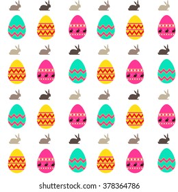 Seamless easter pattern with eggs and rabbit vector