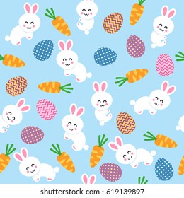 Seamless Easter pattern with eggs rabbit and carrots