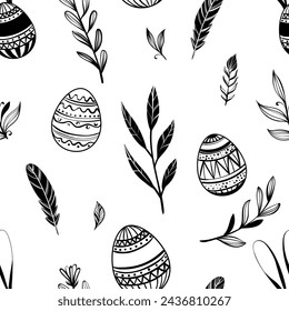 Seamless Easter pattern with eggs and spring twigs
