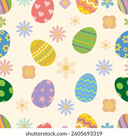 Seamless easter pattern with flowers and eggs
