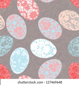 Seamless easter pattern with lacy colorful eggs