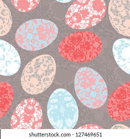 Seamless easter pattern with lacy colorful eggs