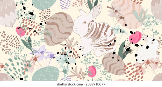Seamless Easter pattern. Modern Easter pattern, earthy spring design, minimalist easter eggs, trendy pastel texture, seasonal seamless print. Vector illustration