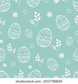 Seamless Easter pattern on a Blue Background