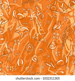 Seamless easter pattern on a stylized brown background of sharp-angled figures