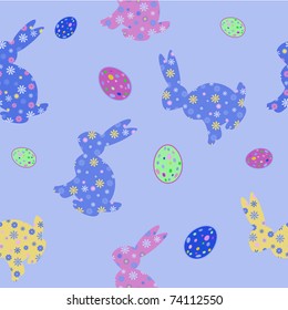 seamless easter pattern with rabbit and eggs