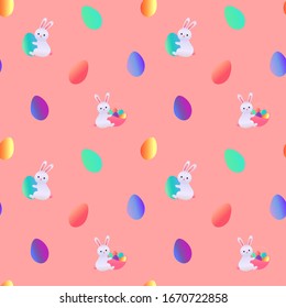 Seamless easter pattern. rabbits and eggs. pink