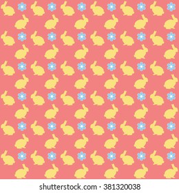 seamless Easter pattern: rabbits and flowers