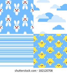 Seamless Easter pattern set in blue color. Good for boys.