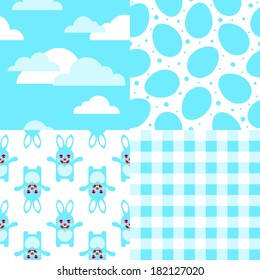 Seamless Easter pattern set in blue color. 