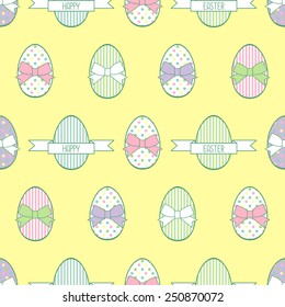 Seamless Easter pattern. Vector background with Easter decorative eggs and bows.