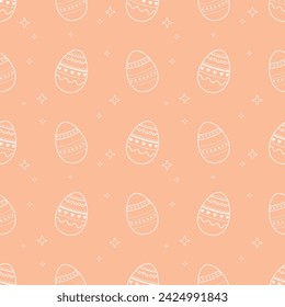 Seamless Easter pattern with white eggs and stars in peach fuzz color