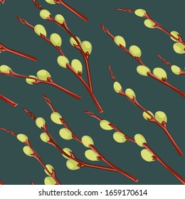 Seamless easter pattern with willow branches. Endless texture for florist shop design, Easter greeting cards, gift wrapping, textile