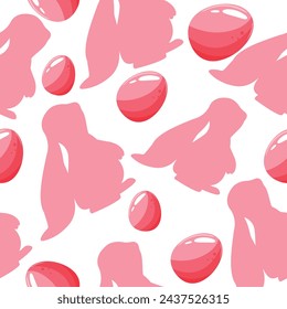 seamless easter poster with pink outlines of rabbits of different sizes and pink eggs, for poster, banner or easter card