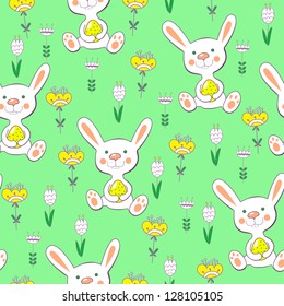 The seamless with easter rabbits and flowers