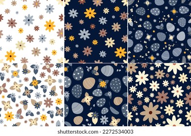 Seamless Easter retro vintage boho 60s patterns