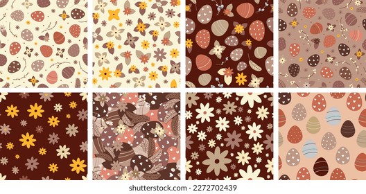 Seamless Easter retro vintage boho 60s patterns