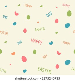 Seamless Easter theme pattern. Easter eggs, handwritten script. vector background