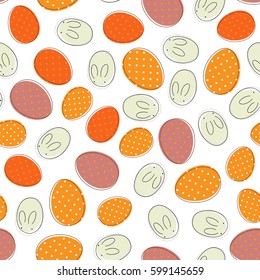 Seamless easter vector pattern background, with bunnies and eggs. Textured wallpaper design, creative decorative tile.