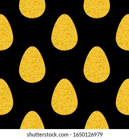 Seamless easter vector pattern with big flat eggs in golden glitter on black background, shine gold sprinkles effect texture