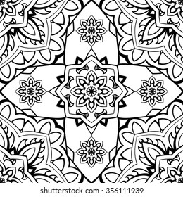 Seamless, eastern, graphic pattern of mandalas on a white background. Vector elegance ornament. Stencil for any surface. Stylized template for embroidery.