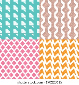 Seamless easy to edit colorful geometric patterns pastel hand drawn background pattern set in vector