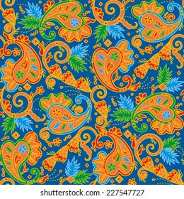 Seamless (easy to repeat) multicolor paisley pattern background (swatch, wallpaper, tile, print, texture) 