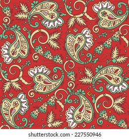 Seamless (easy to repeat) paisley pattern background (swatch, wallpaper, tile, print, texture), suitable for Christmas projects 