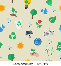 Seamless eco flat icon pattern. Vector illustration