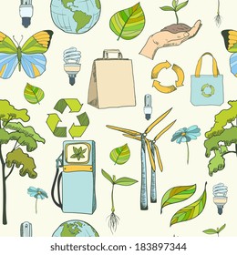 Seamless ecology and environment green pattern background vector illustration
